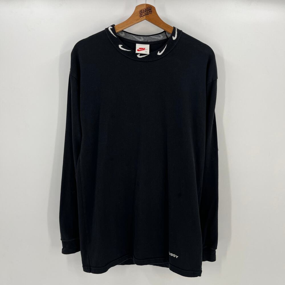 Stussy x Nike Air NRG Ribbed Swoosh Logo Longsleeve Knit Top Tee in Black S
